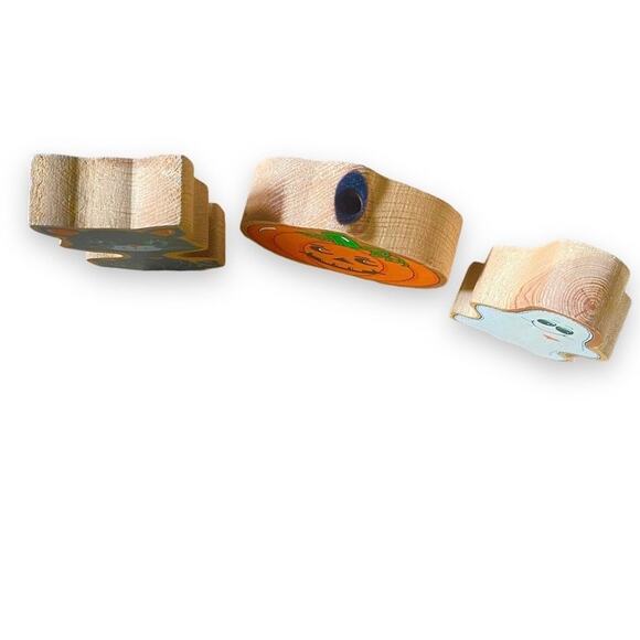 VNTG Halloween Decor Wood Block Figurines 3
Pc Black Cat Ghost Jack O Lantern - Picture 8 of 8